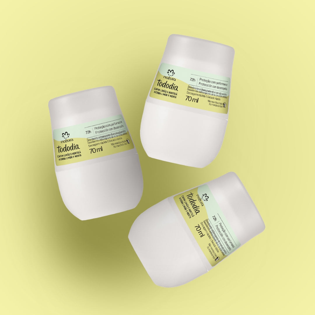 Todo Dia Lemongrass Mint Roll-on Antiperspirant Deodorant Kit 3x 70ml Natura