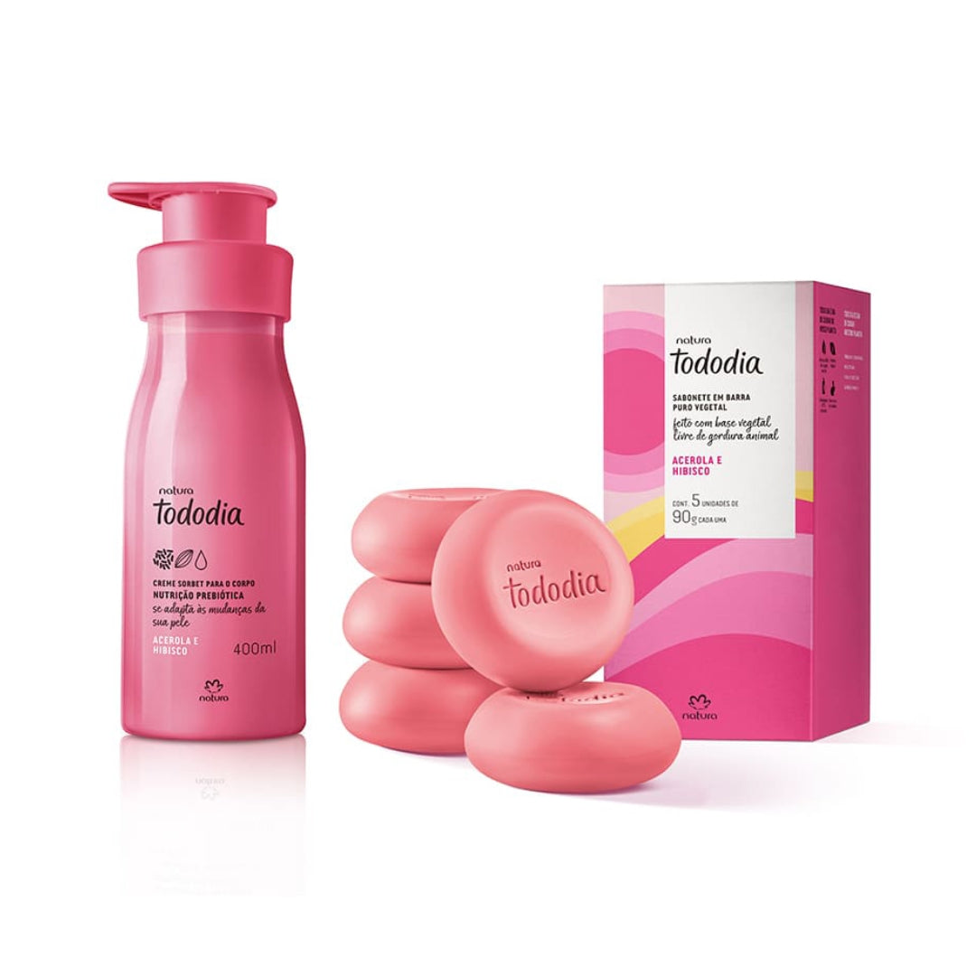 Todo Dia Acerola and Hibiscus Bar Soap Body Moisturizing Cream Kit Natura