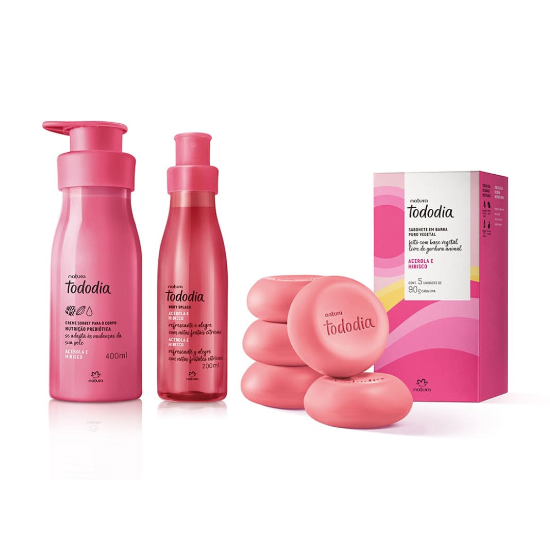 Todo Dia Acerola and Hibiscus Body Splash Cream Bar Soap Kit Natura