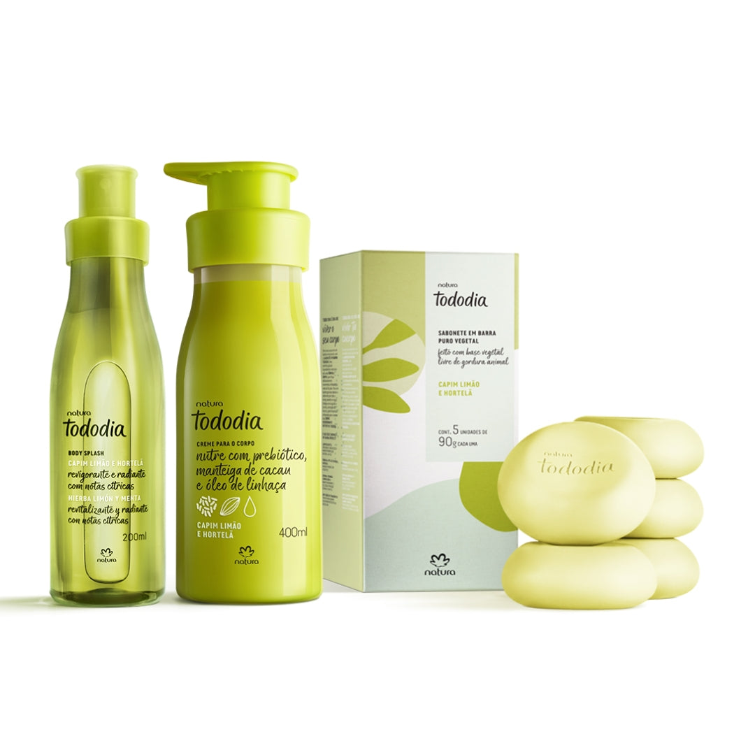 Todo Dia Lemongrass Mint Body Splash Cream Bar Soap Kit Natura