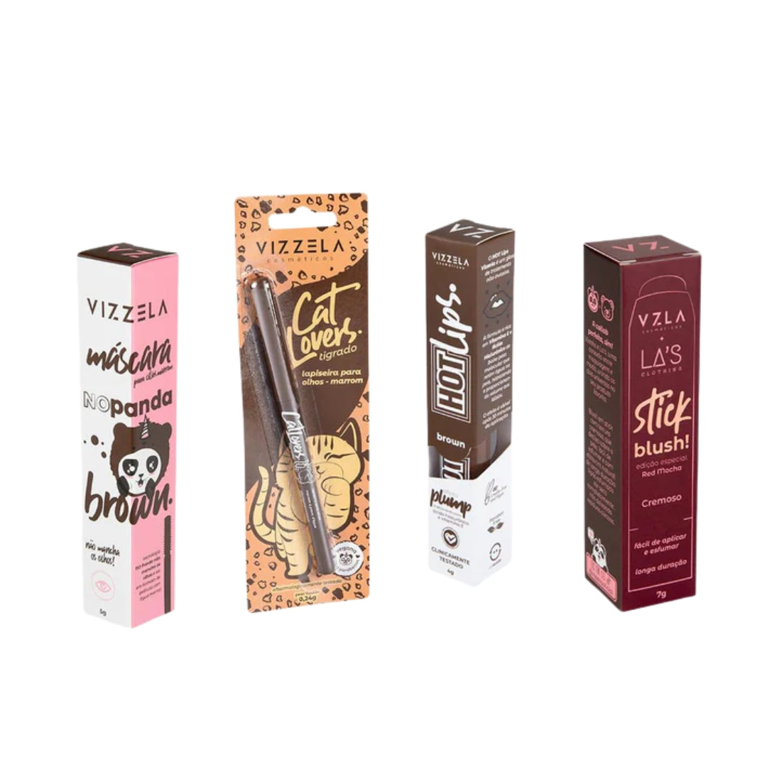 Brown Makeup Set Eye Pencil mascara Lip Gloss Blush Stick Kit Vizzela