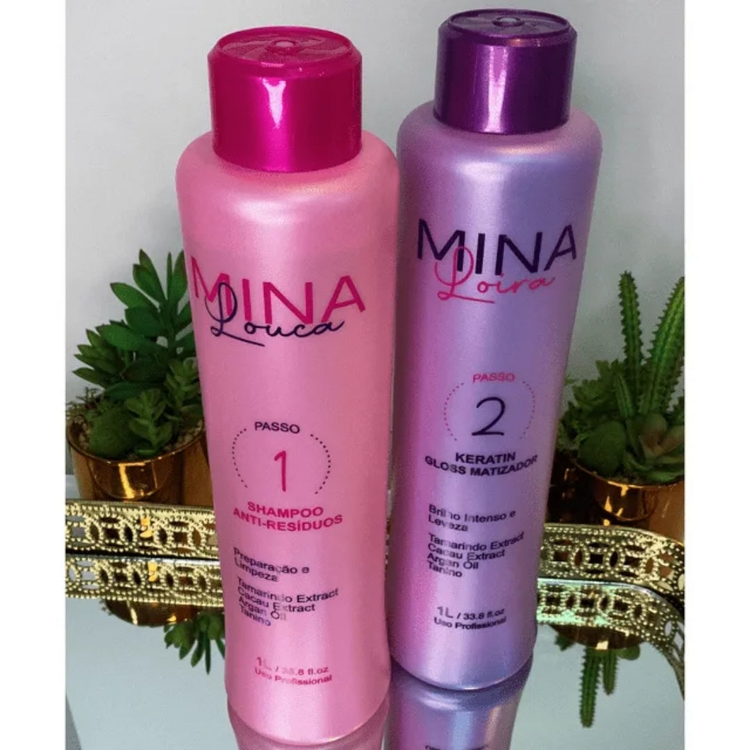 Mina Louca Blond Progressive Brush Hair Straightener Kit 2x 1L Nuance