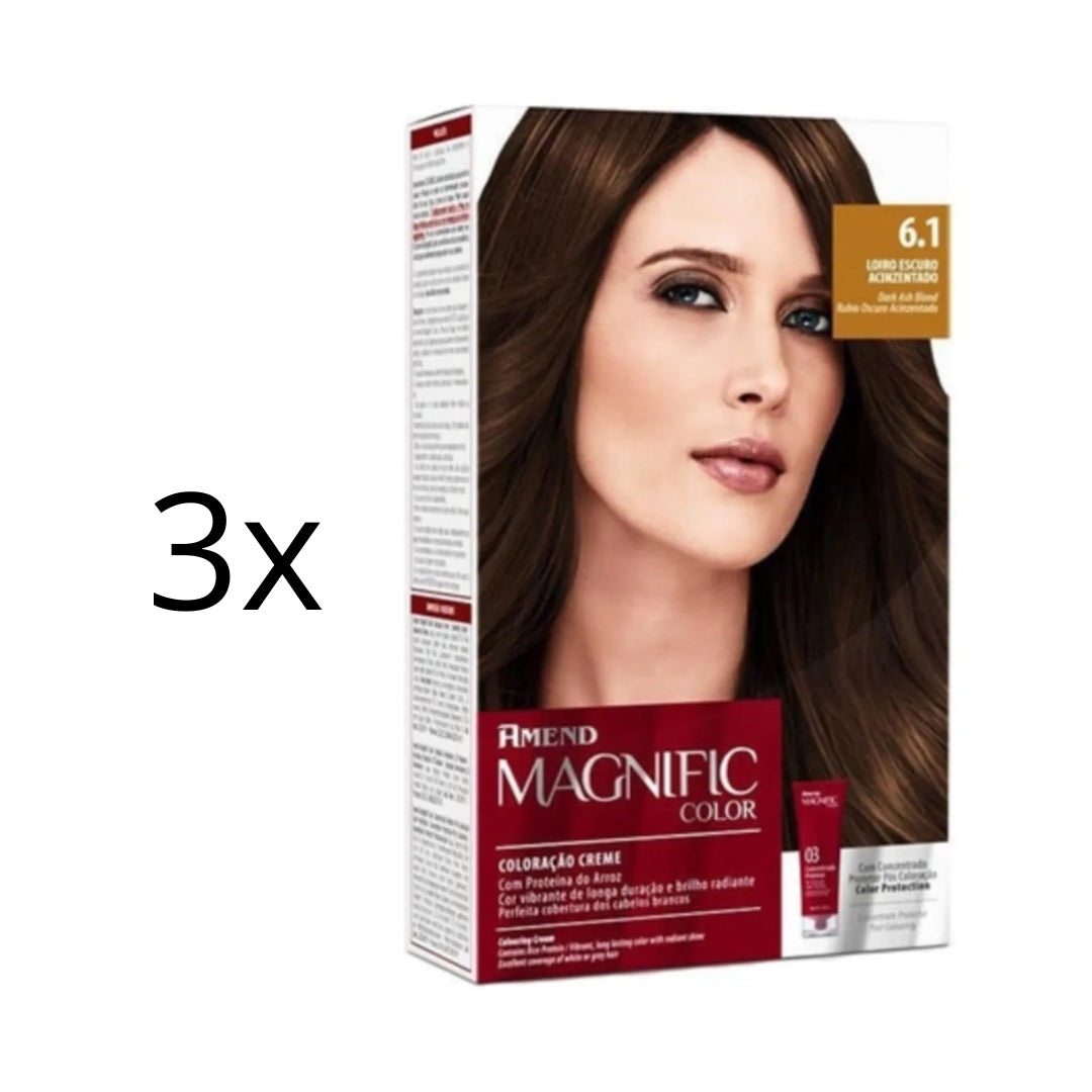 Lot of 3 Magnific Color Cream Dye 6.1 Dark Ash Blonde Hair Tint Amend