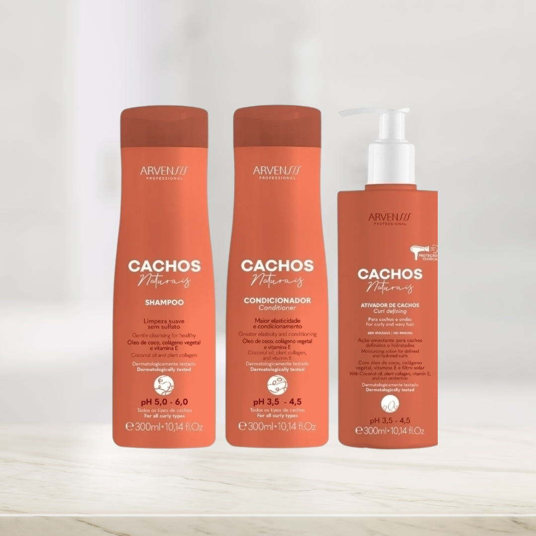 Cachos Naturais Curls Activator Curly Wavy Hair Home Care Kit 3x 300ml Arvensis