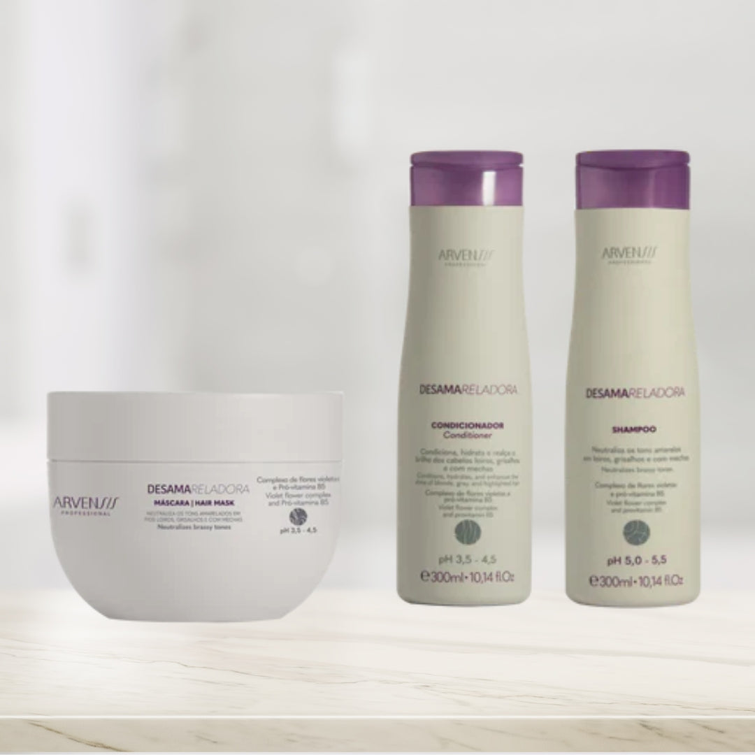 Desamarelador Traitement Cheveux Blonds Déjaunissant Kit Vegan 3 Itens - Arvensis