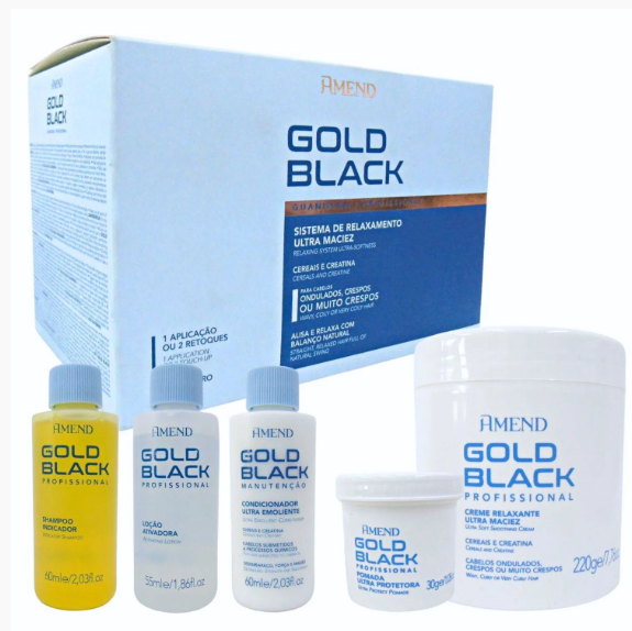 Gold Black Guanidine Curly Hair Relaxation Treatment Kit 5 Products - Amend