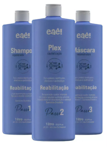 Hair Rehabilitation Kit Reconstruction EAÊ COSMÉTICOS 3x 1000ml / 3x 33.8 fl oz