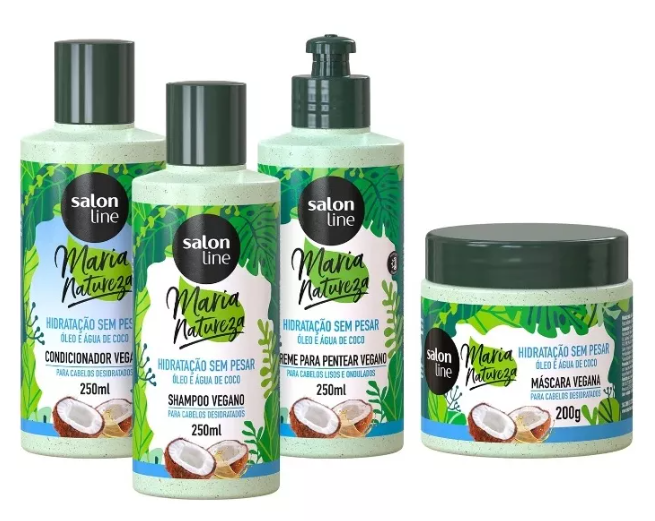 Salon Line Vegan Maria Natureza Kit de traitement au lait de coco et au monoï 4 produits