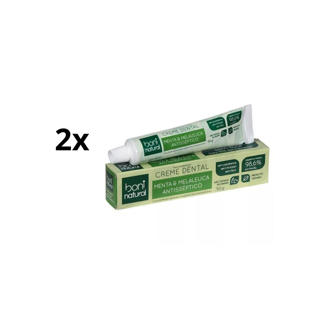 Lot de 2 dentifrices végétaliens à la menthe Melaleuca pour la santé bucco-dentaire et antiseptique 90 g Boni Natural