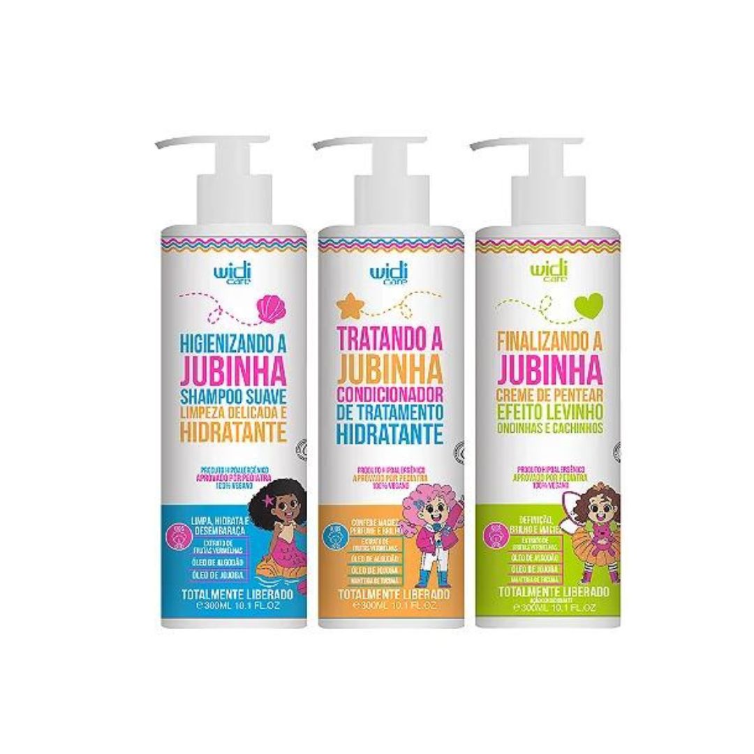 Jubinha Levinho Kit de traitement d'hydratation pour cheveux bouclés et ondulés 3x 300 ml Widi Care