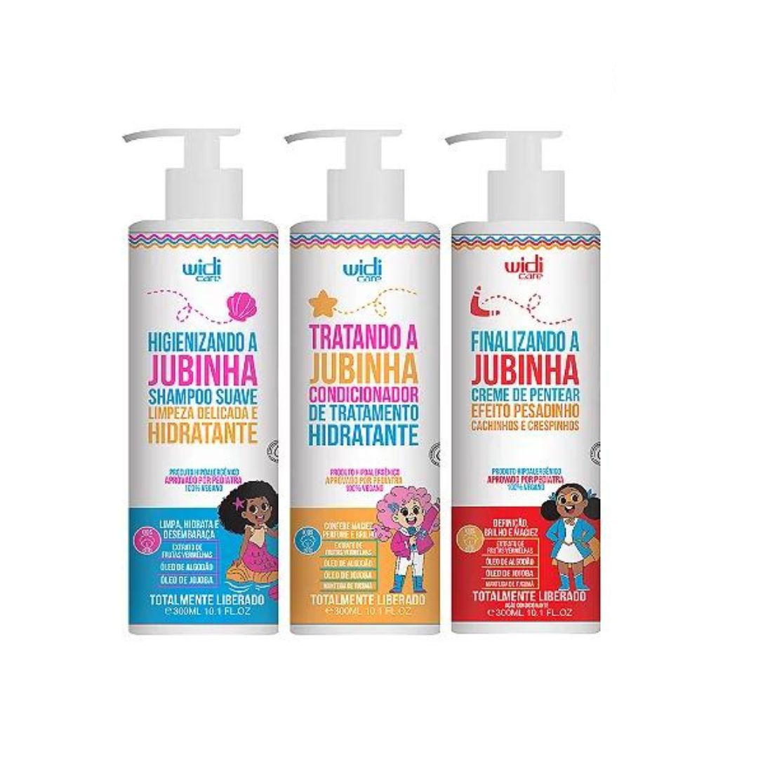 Kit de traitement pour cheveux bouclés et ondulés Jubinha Pesadinho à effet intense 3x 300 ml Widi Care