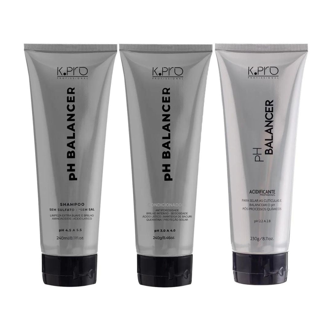 Kit de traitement capillaire acidifiant avec shampooing + après-shampooing + acidifiant pH Balancer K.Pro