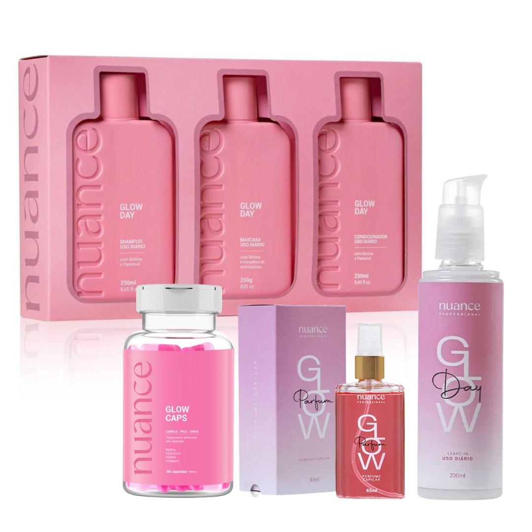 Glow Day Kit de traitement fortifiant, hydratant, pousse et brillance des cheveux Nuance