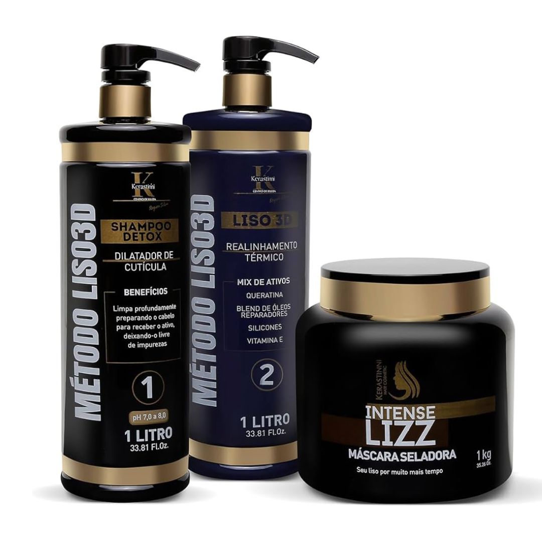 3D Smooth Intense Lizz Hair Straightening Volume Reducer Kit 3x1 Kerastinni