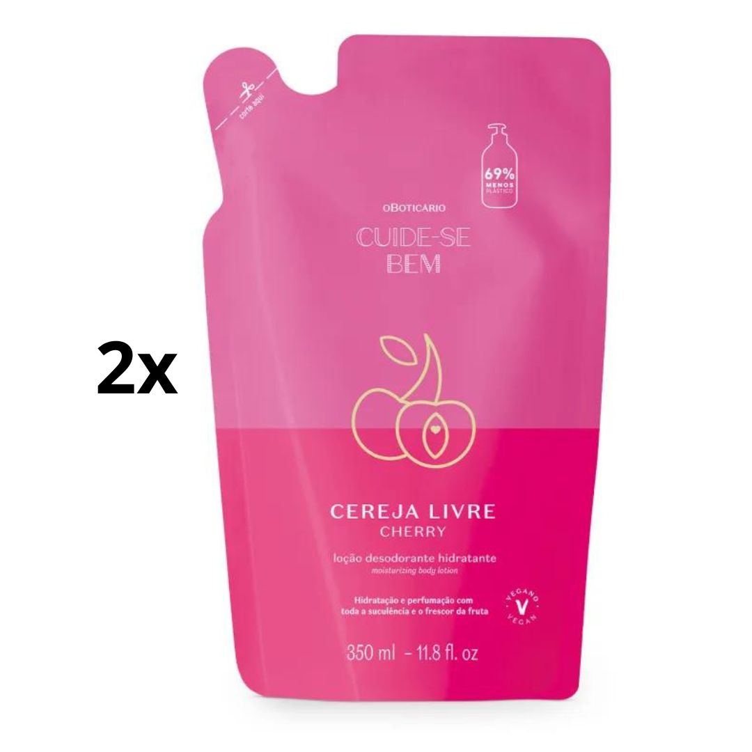 Lot de 2 recharges de crème hydratante pour le corps Cherry Skin 350 ml O Boticário