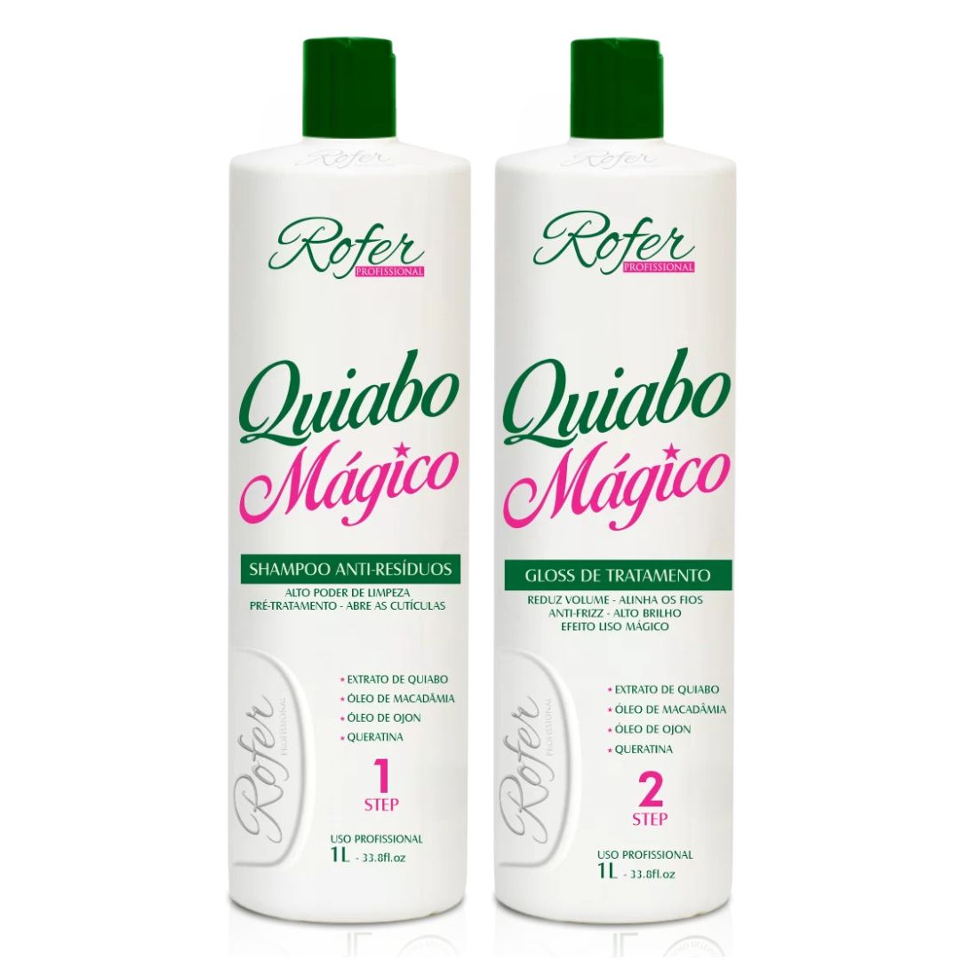 Magic Okra Quiabo Magico Kit Réducteur de Cheveux avec Brosse Progressive 2x1L Rofer