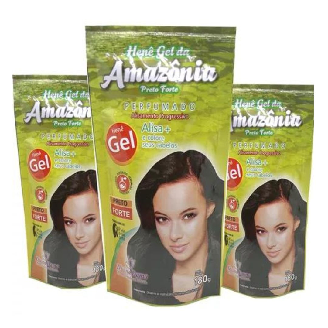 Lot de 3 Amazonia Hene Gel Lissant Fort Cheveux Noirs 180g Divina Dama