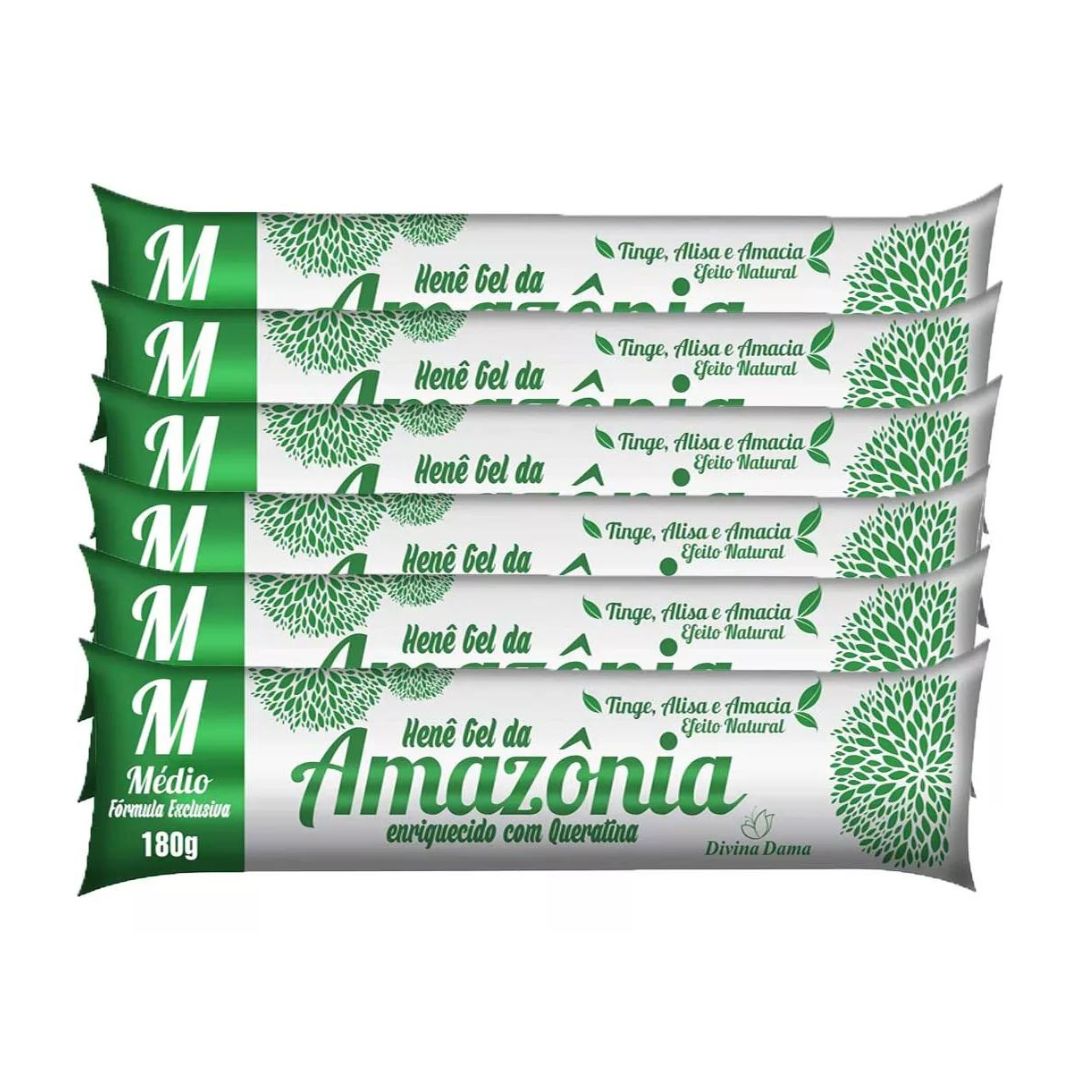 Lot de 6 Amazonia Medium Hene Gel Lissant Cheveux 180g Divina Dama