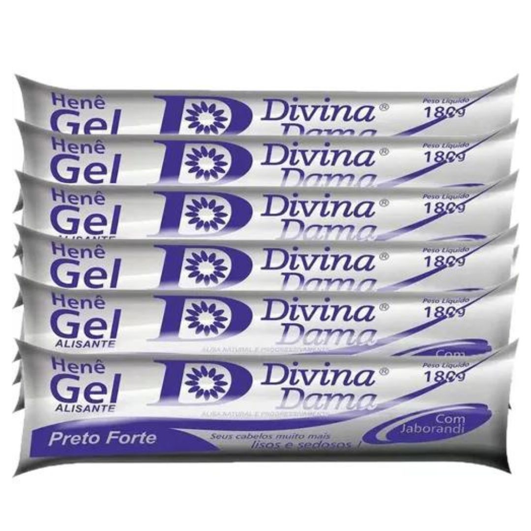 Lot de 6 Hene Gel Lissant Fort Cheveux Noirs 180g Divina Dama