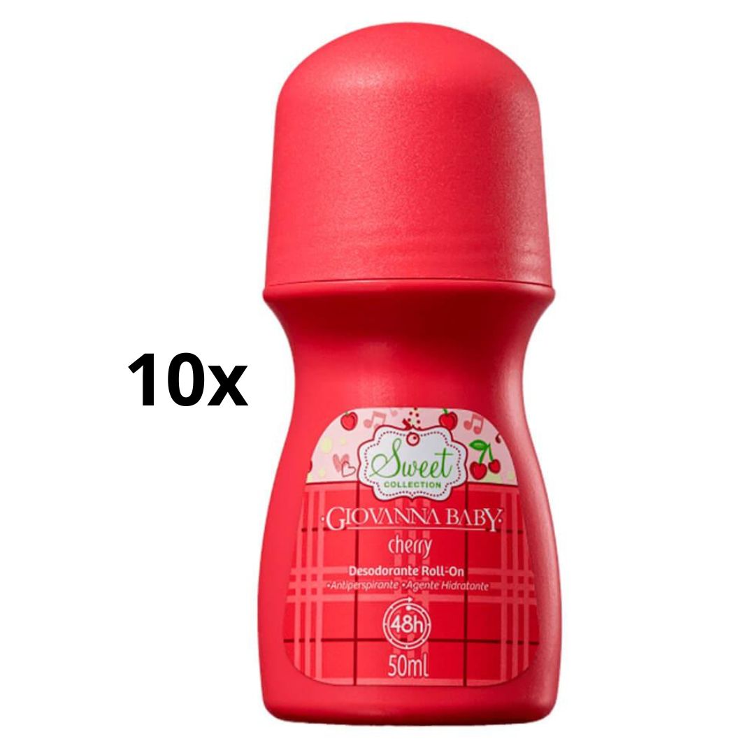 Lot de 10 Déodorants Roll-On Anti-Transpirants Cerise 50ml Giovanna Baby