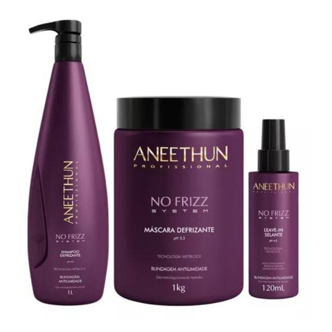 Kit de traitement pour cheveux lissés et crépus No Frizz System 3 pièces Aneethun