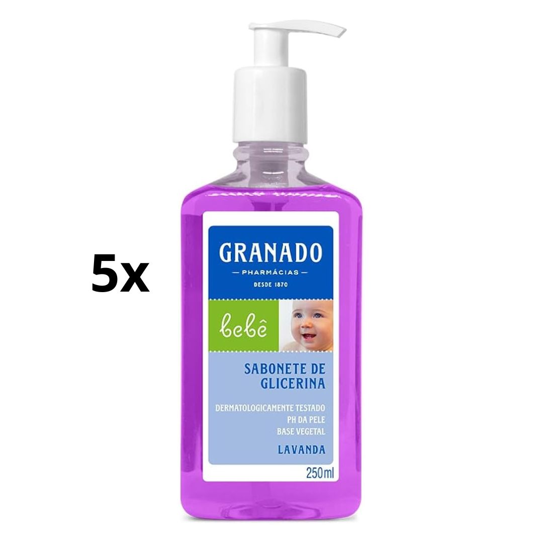 Lot of 5 Granado Glicerin Baby Bath Liquid Soap Lavender Fragrance 250ml