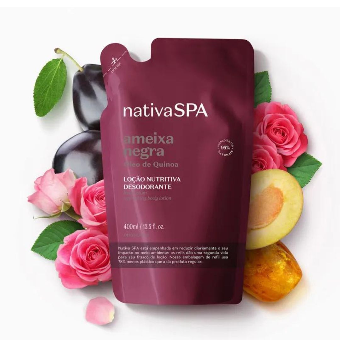 Lot de 2 recharges de crème hydratante pour le corps Nativa Spa Black Plum 400 ml O Boticário