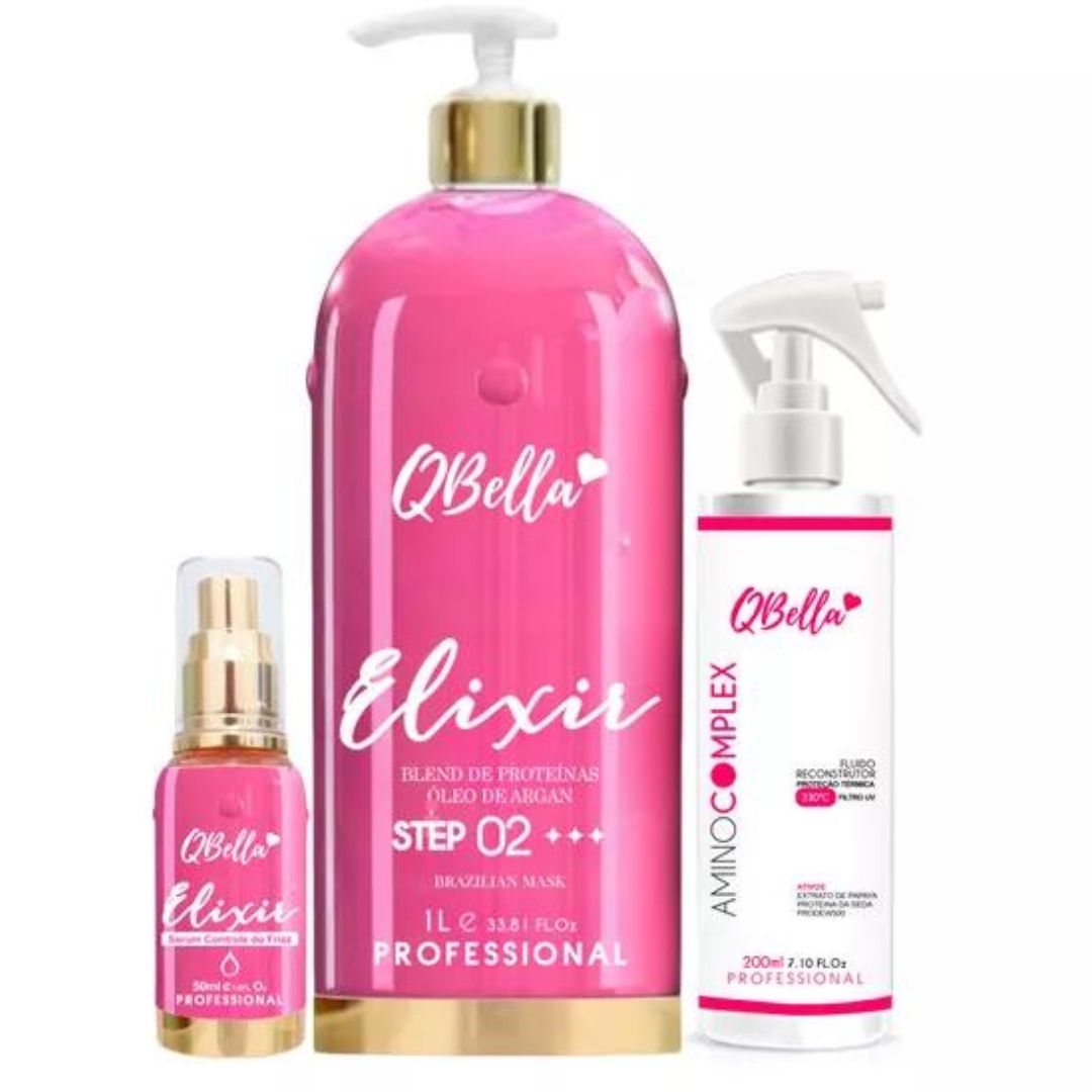 Masque Elixir Cheveux Progressive Brosse + Sérum + Kit Aminocomplex QBella