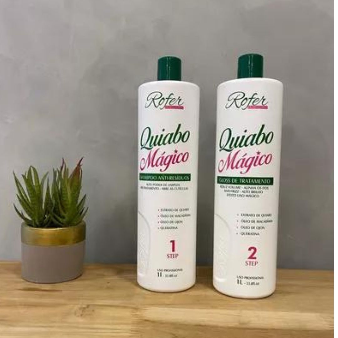 Magic Okra Quiabo Magico Kit Réducteur de Cheveux avec Brosse Progressive 2x1L Rofer