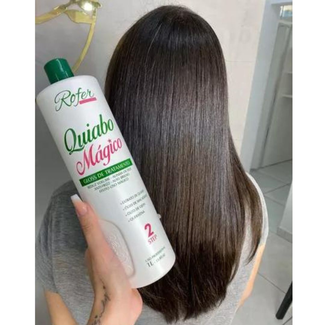 Magic Okra Quiabo Magico Kit Réducteur de Cheveux avec Brosse Progressive 2x1L Rofer