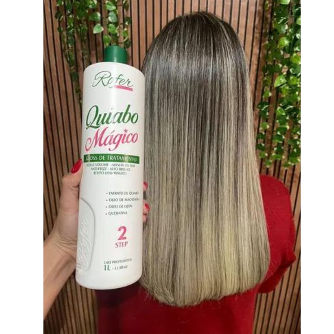 Magic Okra Quiabo Magico Kit Réducteur de Cheveux avec Brosse Progressive 2x1L Rofer