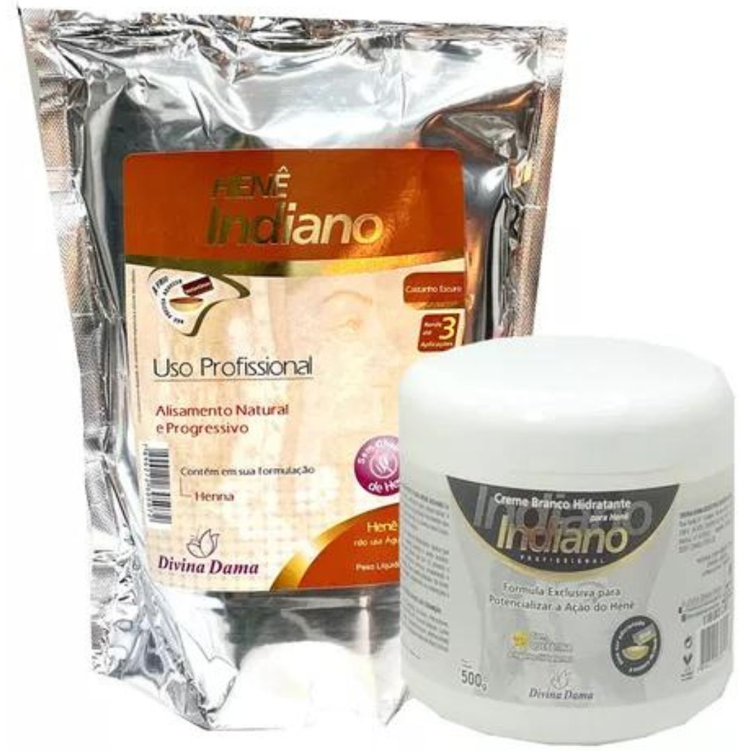 Kit de lisseur et crème sublimatrice pour cheveux brun foncé Indiano Hene Divina Dama