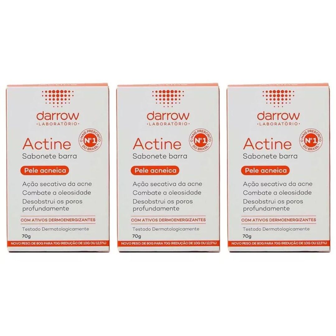 Lot de 3 savons en barre Actine pour peaux à tendance acnéique Soin de la peau 70g Darrow