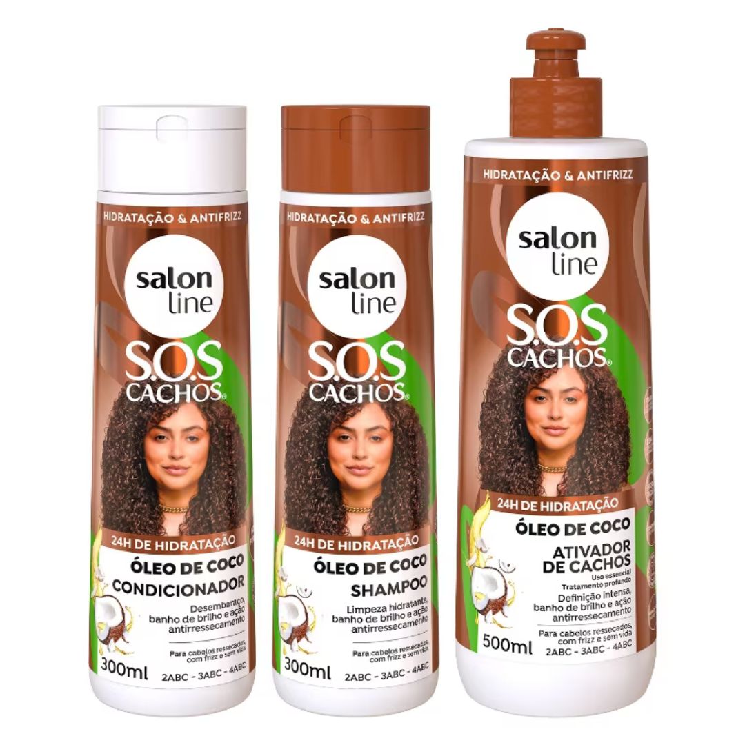 Salon Line Kit de traitement professionnel pour soins à domicile SOS boucles de noix de coco 3 produits