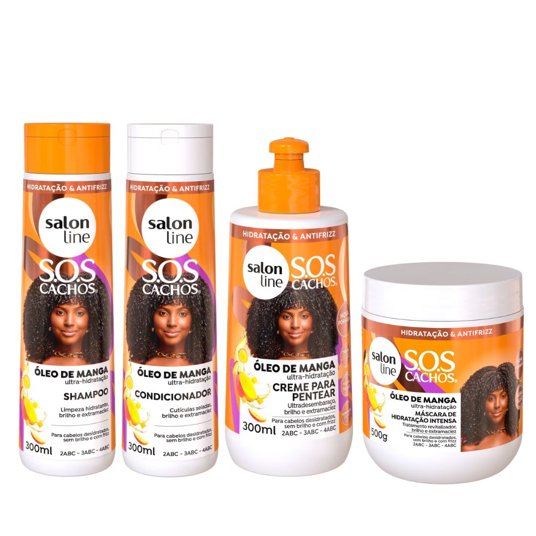 Salon Line SOS Curls Mango Keratin Curly Wavy Treatment Hydratant 4 Prod.