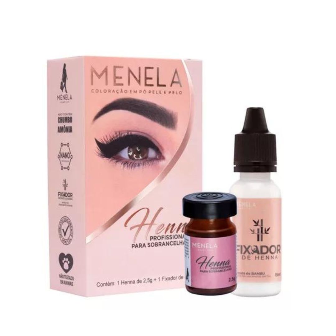 Kit d'encre imperméable au henné brésilien pour sourcils brun moyen 2,5 g Menela