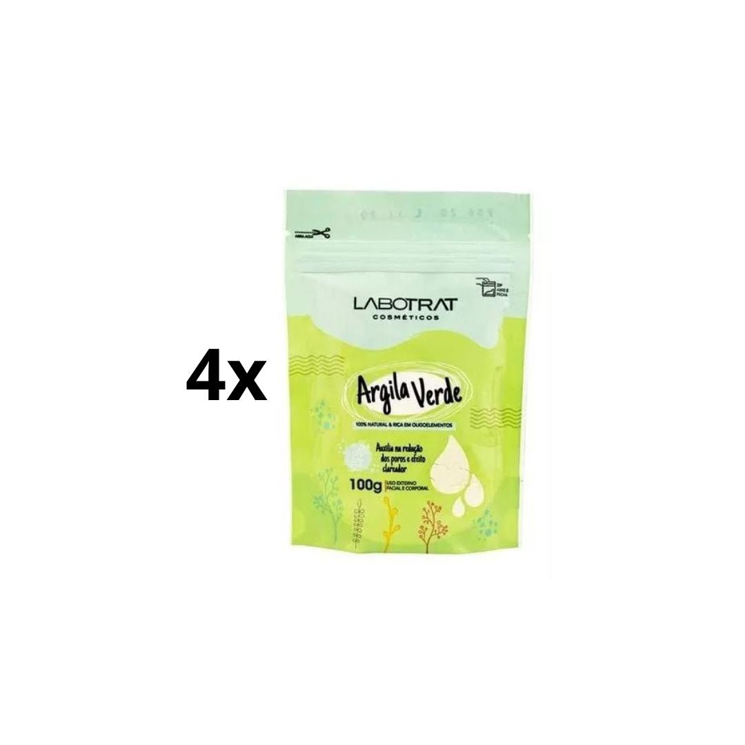 Lot de 4 Argile Verte Blanchissante Hydratant Visage/Corps Soin de la Peau 100g Labotrat