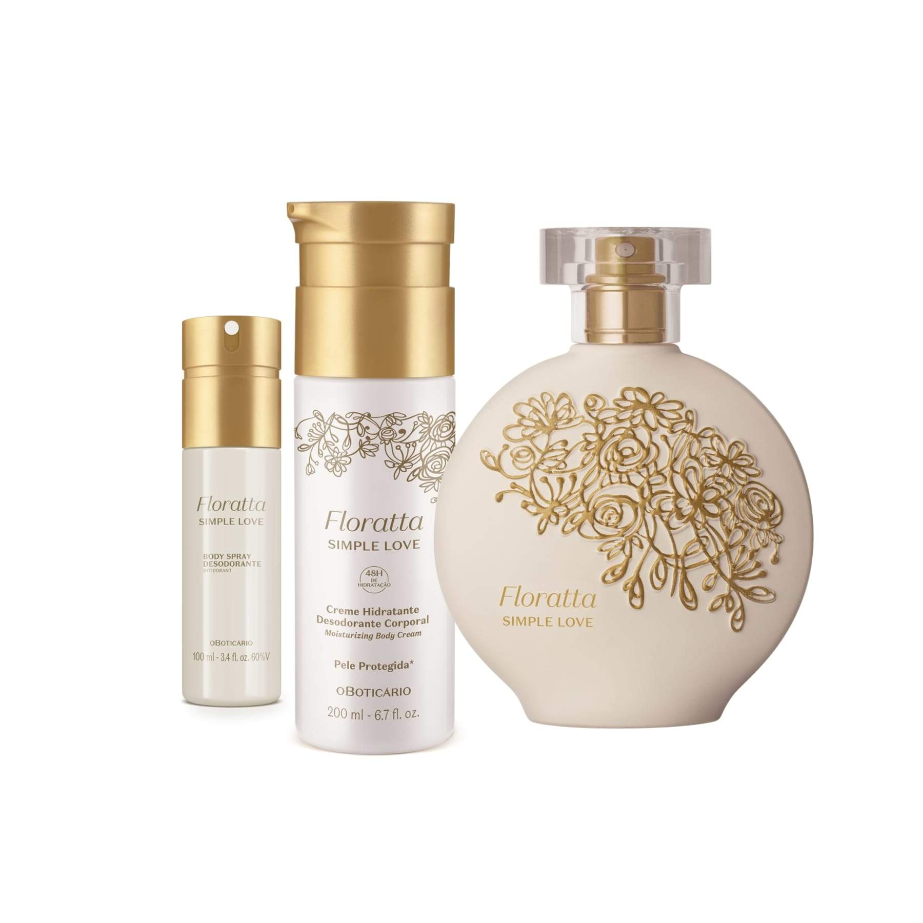 Kit Floratta Simple Love : Déodorant Cologne 75 ml + Spray corporel 100 ml + Déodorant Lotion hydratante 200 ml - o Boticario