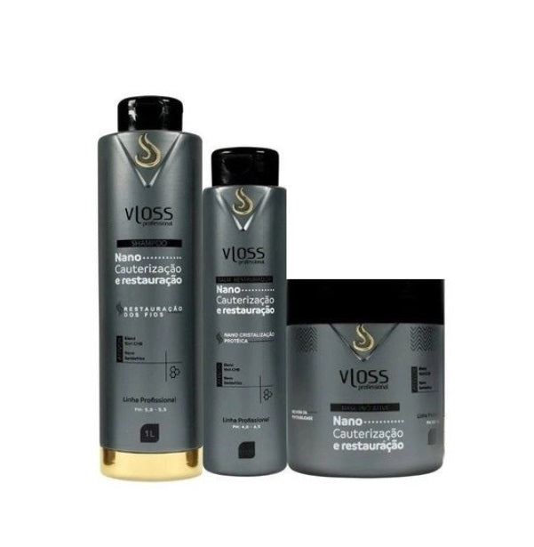 Nano Cauterization Restoration Damaged Hair Treatment Kit 3 Itens - Vloss