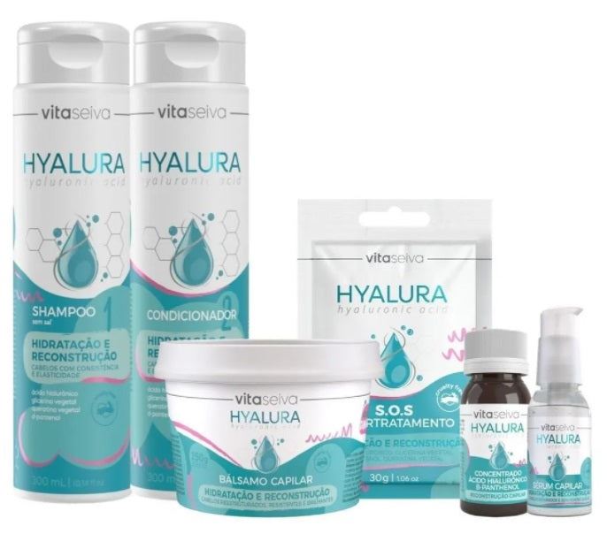 Hyalura Kit de traitement capillaire à la kératine D-panthénol à l'acide hyacuronique 6 Itens - Vita Se