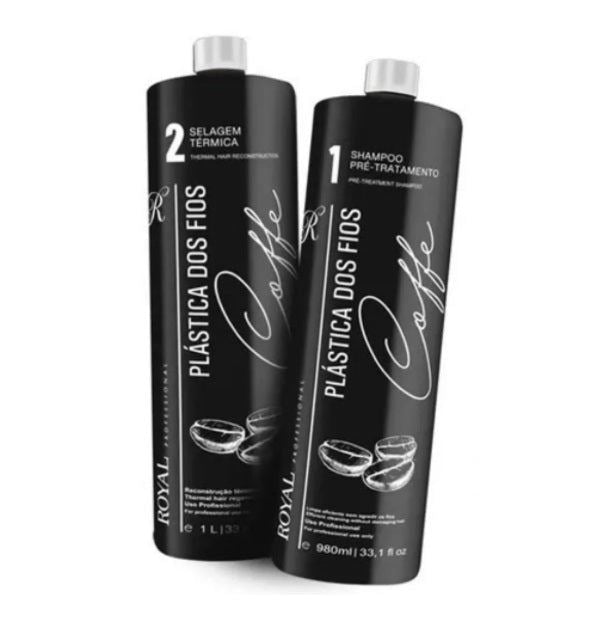 Kit de lissage thermique pour cheveux en plastique et café, 2 pièces - Royal Profession