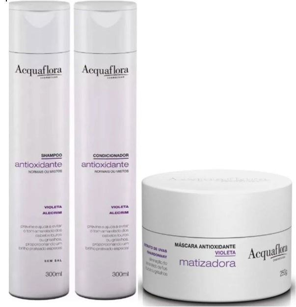 Kit d'entretien couleur antioxydant pour cheveux blonds violets 3 articles - Acquaflora