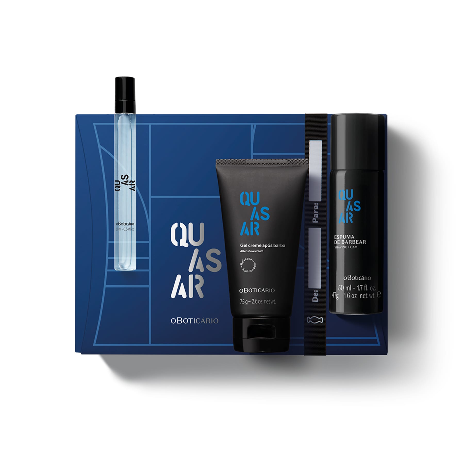 Kit Key Quasar: Deodorant Cologne 10ml + Shave Foam 47ml + Post Beard Gel 75g - o Boticario