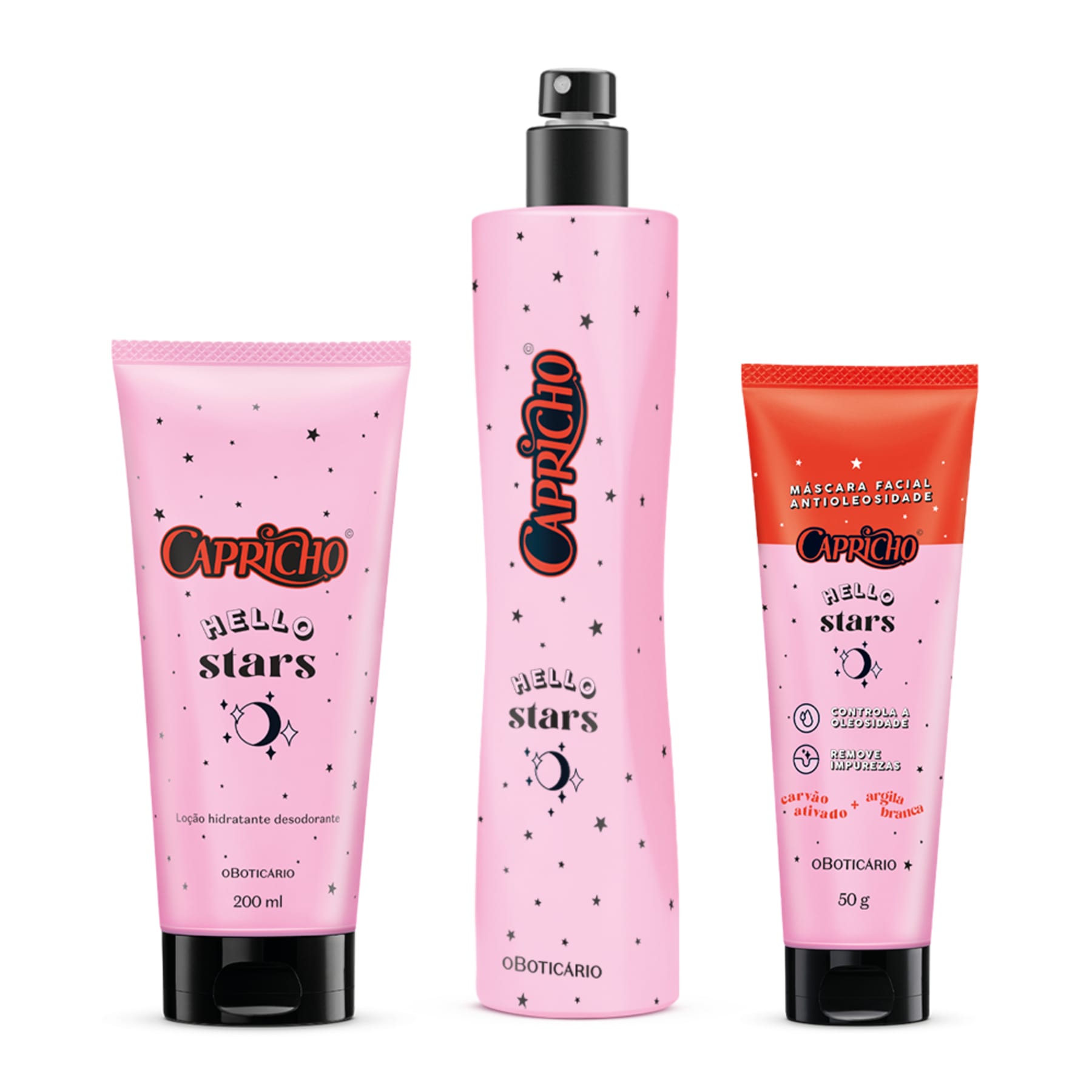 Kit Capricho Hello Stars: Deodorant Cologne 50ml + Body Lotion 200ml + Facial Mask 50g