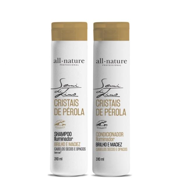 All Nature Home Care Cristais de Pérola Pearl Crystals Hair Shine Semi di Lino Kit 2x310 - All Nature