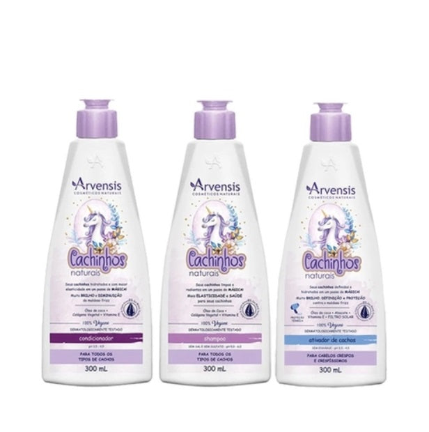 Arvensis Hair Care Cachinhos Natural Curls Curly Hair Waves Definition Vegan Kit 3x300ml - Arvensis