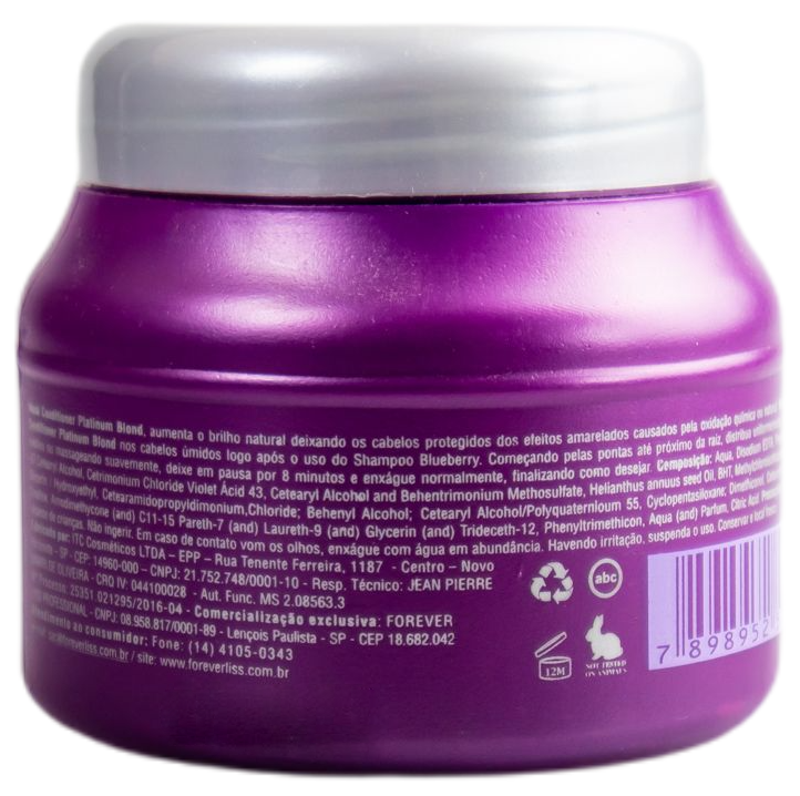 Forever Liss Hair Mask Platinum Blond Toning Ontioxidant Hair Mask Conditioner 250g - Forever Liss