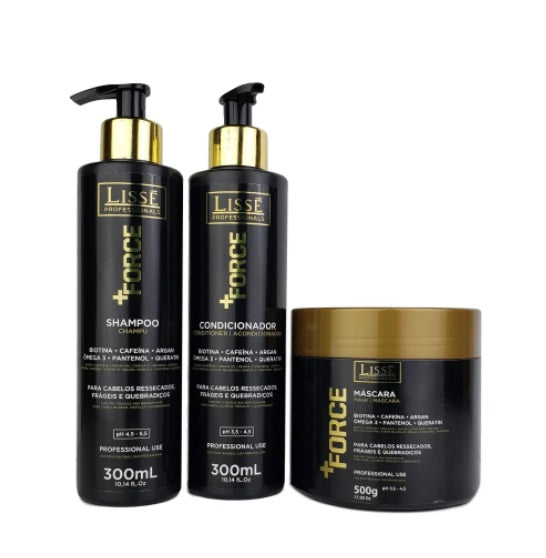 Lissé Hair Care Force Moisturizing Panthenol Caffeine Vitamins Hair Treatment Kit 3 Itens - Lissé