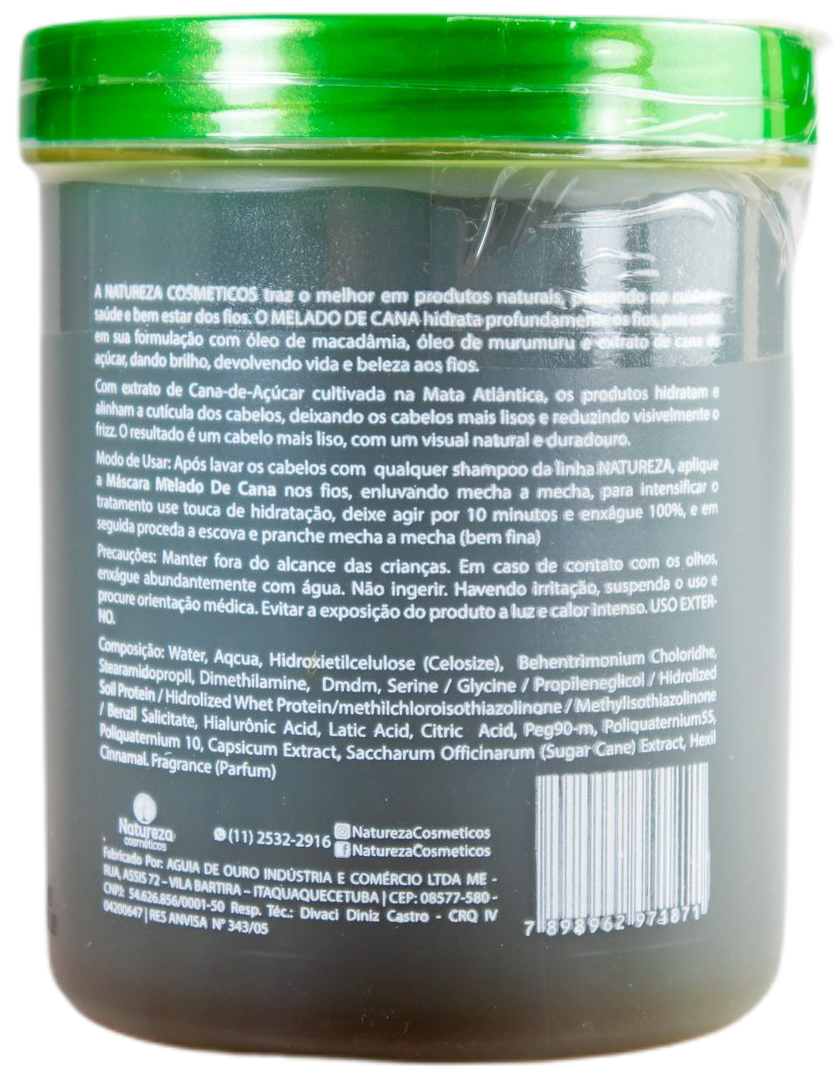 Natureza Cosmetics Hair Mask Sugarcane Molasses Hydrating Melado de Cana Treatment Hair Mask 1Kg - Natureza