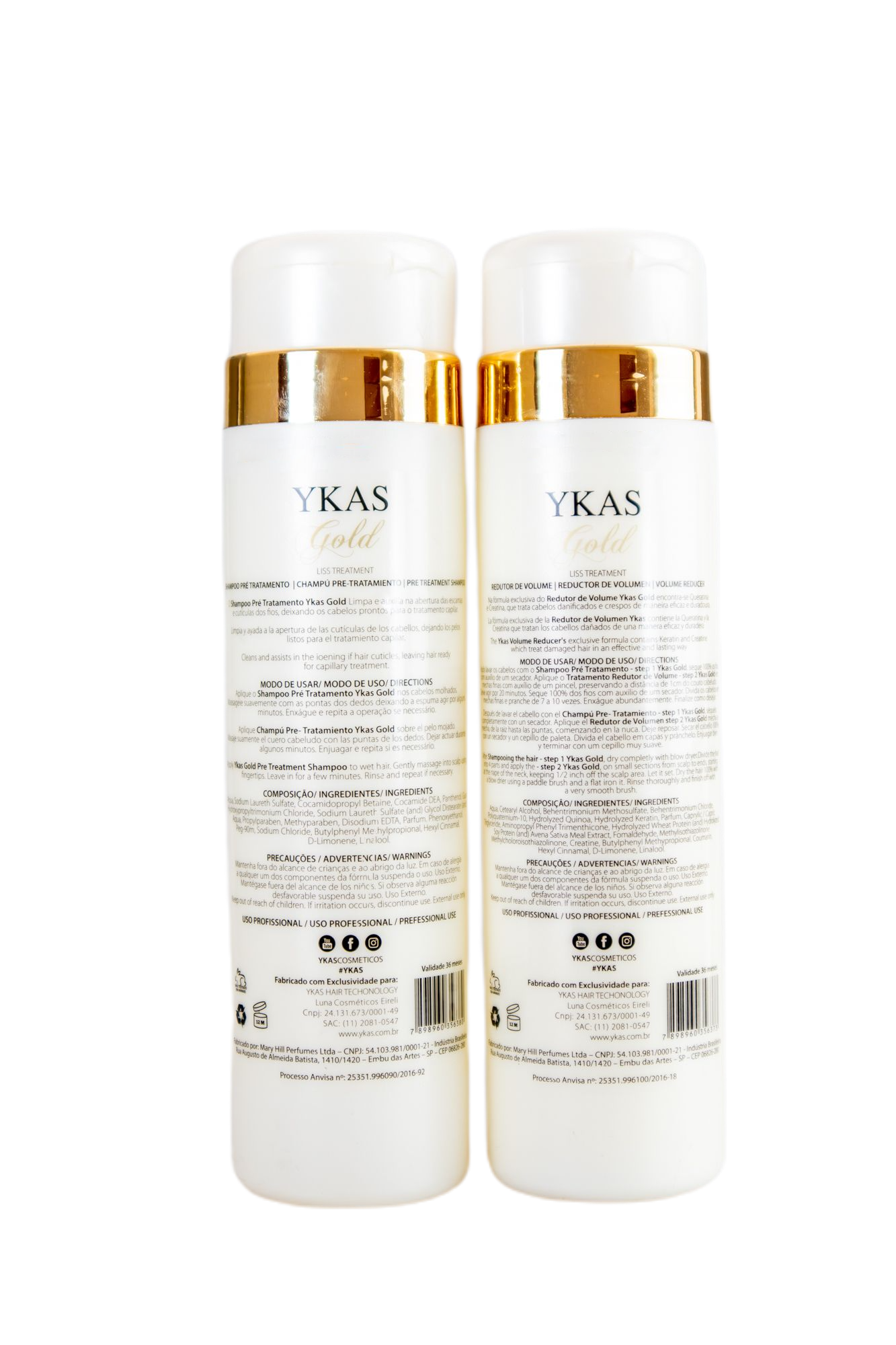 Ykas Brazilian Keratin Treatment Gold Progressive Brush Capillary Realignment Kit 2x300ml - YKas